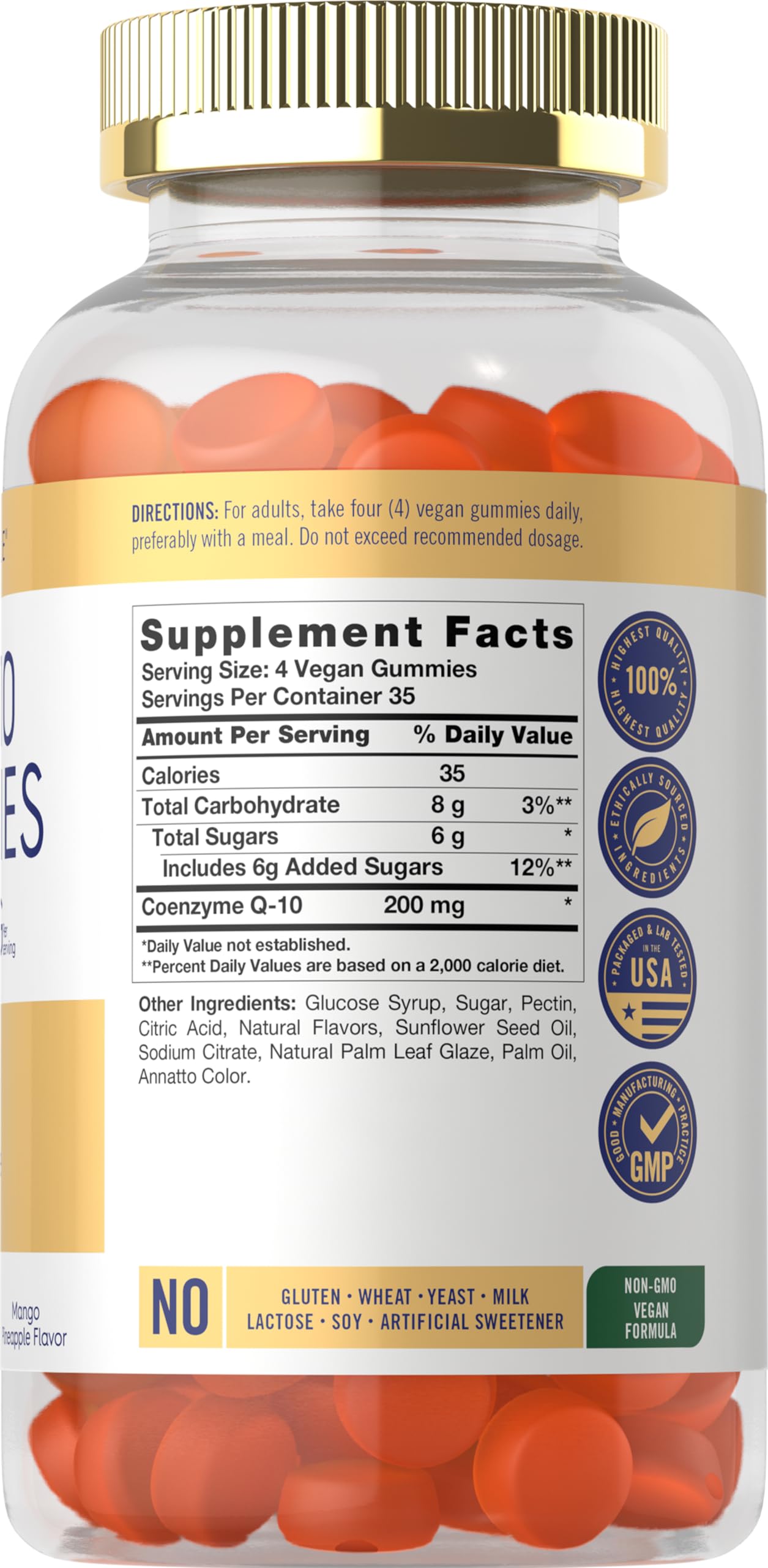 Carlyle CoQ10 Gummies 200 mg | 140 Count | Mango Pineapple Flavor | Vegan, Non-GMO, Gluten Free Supplement